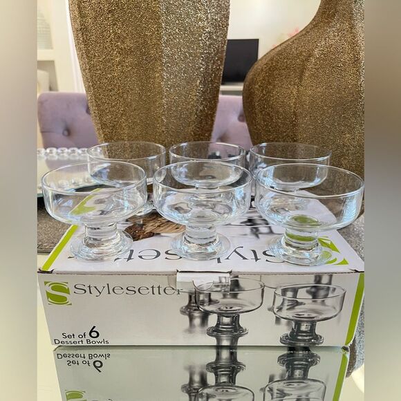 NEW Stylesetter Set of 6 Footed Glass Dessert Bowls. - Picture 3 of 6